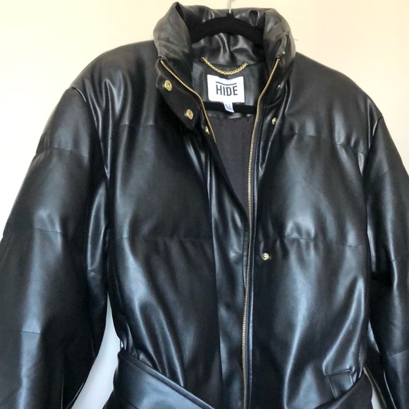 Vegan Leather Puffer Jacket + Belt - Picture 3 of 9
